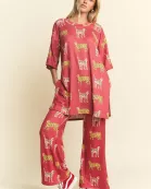 PLUS SIZE CHEETAH PRINT TOP/STRAIGHT LEG PANTS SET
