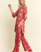 PLUS SIZE CHEETAH PRINT TOP/STRAIGHT LEG PANTS SET