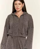 PLUS SIZE ZIP-UP DROP SHOULDER HOODED JACKET