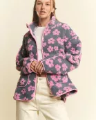 PLUS SIZE ZIP UP FRONT DAISY COLLARED OVERSIZE SHERPA JACKET