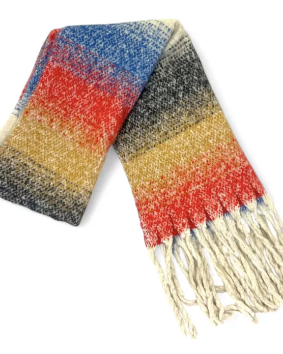 VIA FIORE CHIC RED MARBLED SCARF WITH FRINGES