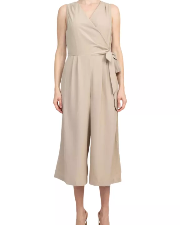Emma & Michele V-Neck Sleeveless Tie Side Solid Pockets Crepe Jumpsuit
