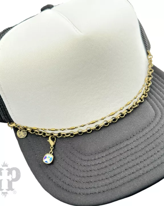 Trucker hat double chain with crystal drop