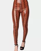 Mila Patent Vegan Leather Legging - Cognac Snake