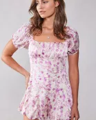 Floral ruffle sleeve open back romper