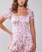 Floral ruffle sleeve open back romper