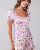 Floral ruffle sleeve open back romper