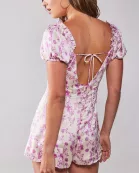 Floral ruffle sleeve open back romper