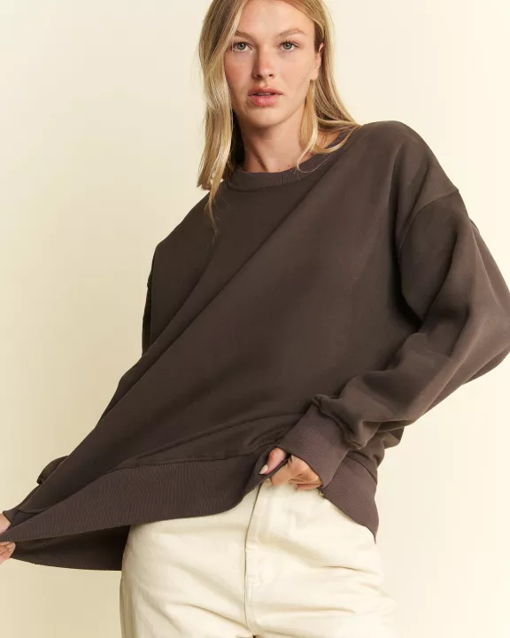 PLUS SIZE LONG SLEEVE SOLID ROUND NECK OVERSIZED SWEATSHIRT