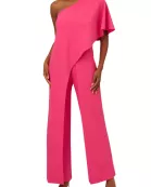 Adrianna Papell Asymmetrical One Shoulder Cape Sleeve Stretch Crepe Solid Jumpsuit