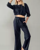 mineral washed elastic waist wide leg sweatpants