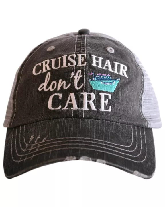 "Cruise Hair Don't Care" Wholesale Trucker Hats in Grey and Mint