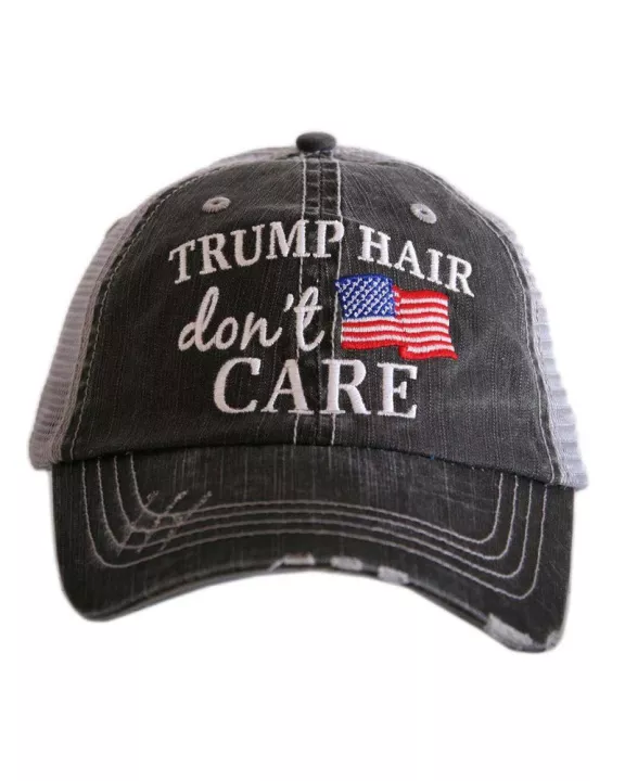 "Trump Hair Don't Care" American Flag Wholesale Women's Trucker Hat