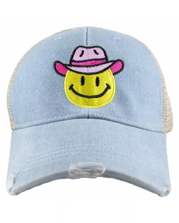 Cowboy Hat Happy Face Wholesale Denim Trucker Hat