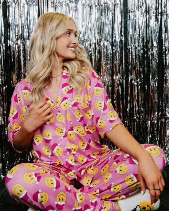 Happy Face Santa Hats Repeat Wholesale Loungewear Set