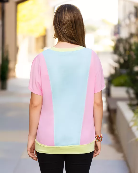 50056 - Color Block Half Sleeve Top