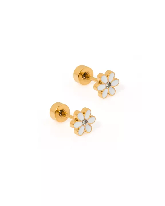Screwback Stud Earrings - Alli White