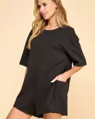 CP9965-Round Neckline Side Pockets Loose Fit Romper