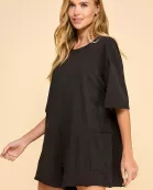CP9965-Round Neckline Side Pockets Loose Fit Romper