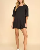 CP9965-Round Neckline Side Pockets Loose Fit Romper
