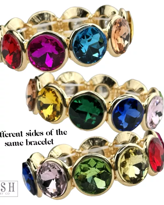 Large round rhinestone stretch bracelet