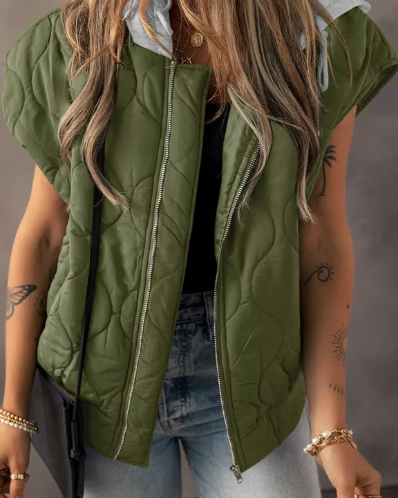 Harlow Quilted Hooded Zip Up Puffer Vest