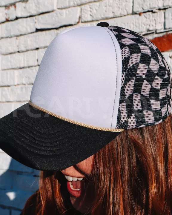 WAVY CHECKERBOARD TRUCKER HAT