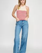 RT-4031-6 STRIPED KNIT TANK TOP CREME/RED