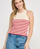 RT-4031-6 STRIPED KNIT TANK TOP CREME/RED