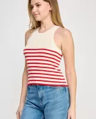 RT-4031-6 STRIPED KNIT TANK TOP CREME/RED