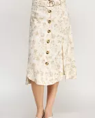 TS-10107-6 PRINTED BUTTON DOWN SKIRT TAUPE