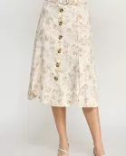 TS-10107-6 PRINTED BUTTON DOWN SKIRT TAUPE