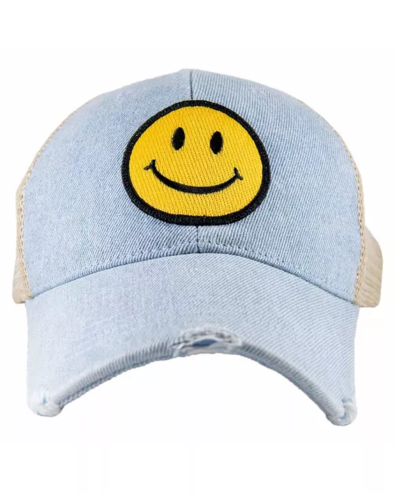 Yellow Happy Face Wholesale Denim Trucker Hat
