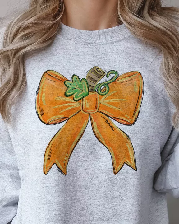 Coquette Pumpkin Fall Pumpkin Bow Graphic Sweatshirt
