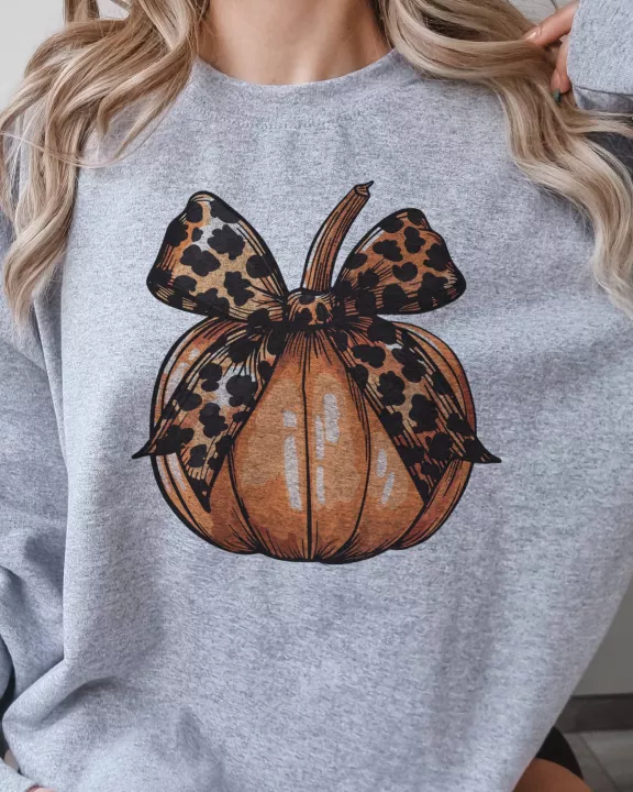 Leoopard Bow Fall Pumpkin Girly Graphic Sweatshirt