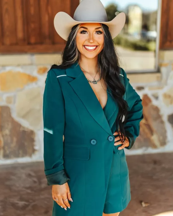 Teal Long Sleeve Blazer Romper