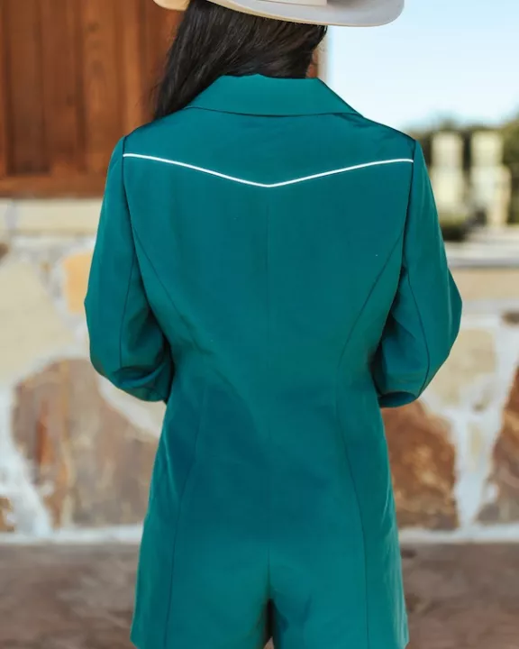 Teal Long Sleeve Blazer Romper