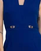 Tahari ASL Notch-Neck Sleeveless Crepe Flare Leg Back Zipper Jumpsuit