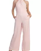 Julia Jordan Twist Halter Neck Cutaway Shoulders Pocketed Wide Leg Jumpsuit