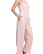 Julia Jordan Twist Halter Neck Cutaway Shoulders Pocketed Wide Leg Jumpsuit