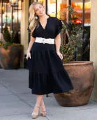 50020 - Solid Color Textured Dress with Ruffled Sleeves
