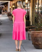 50020 - Solid Color Textured Dress with Ruffled Sleeves