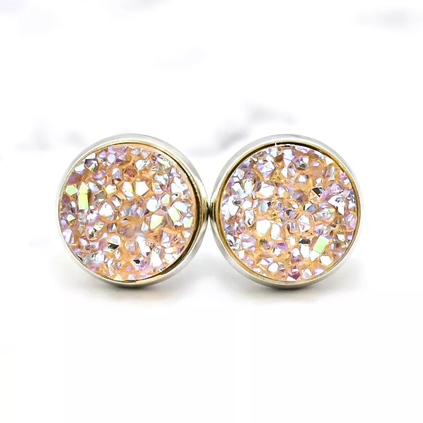 Pale Peach AB Druzy Stud Earrings