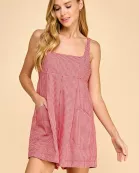 CP10089-Checkered Square Neckline Loose Romper