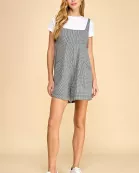 CP10089-Checkered Square Neckline Loose Romper