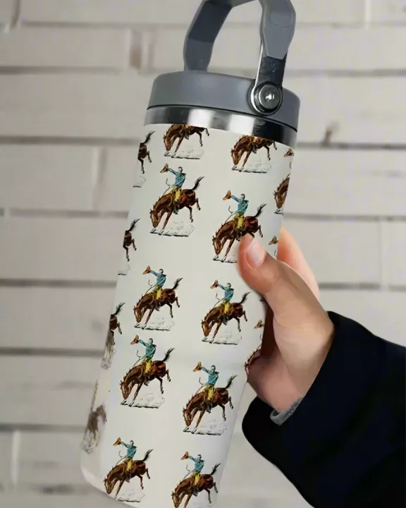 30 oz Cream Retro Western Print Tumbler
