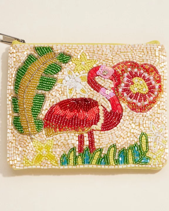 Beaded Flamingo Coin Purse – Tropical Embellished Zip Pouch