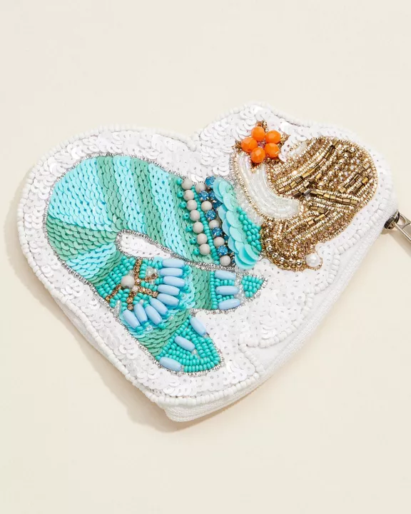 Beaded Mermaid Heart Coin Purse – Sequin Embellished Zip Pouch