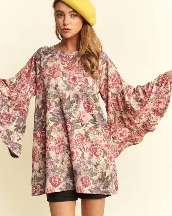 VINTAGE FLORAL PRINT TUNIC TOP