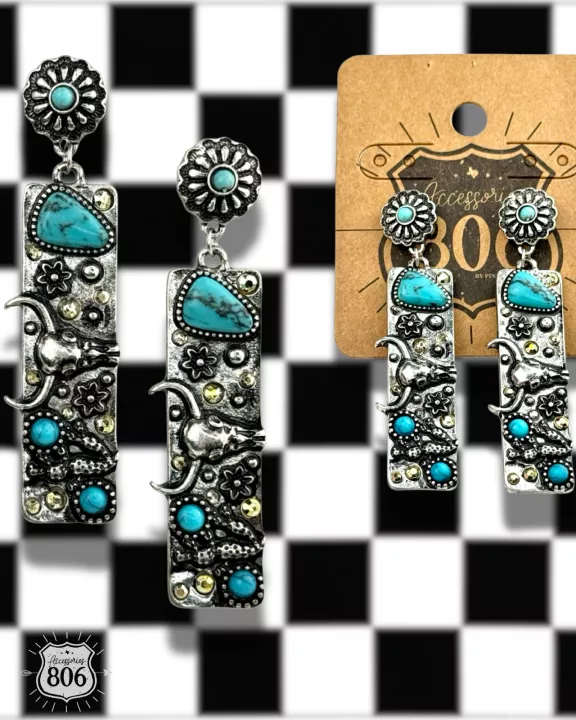 Western rectangle drop earring